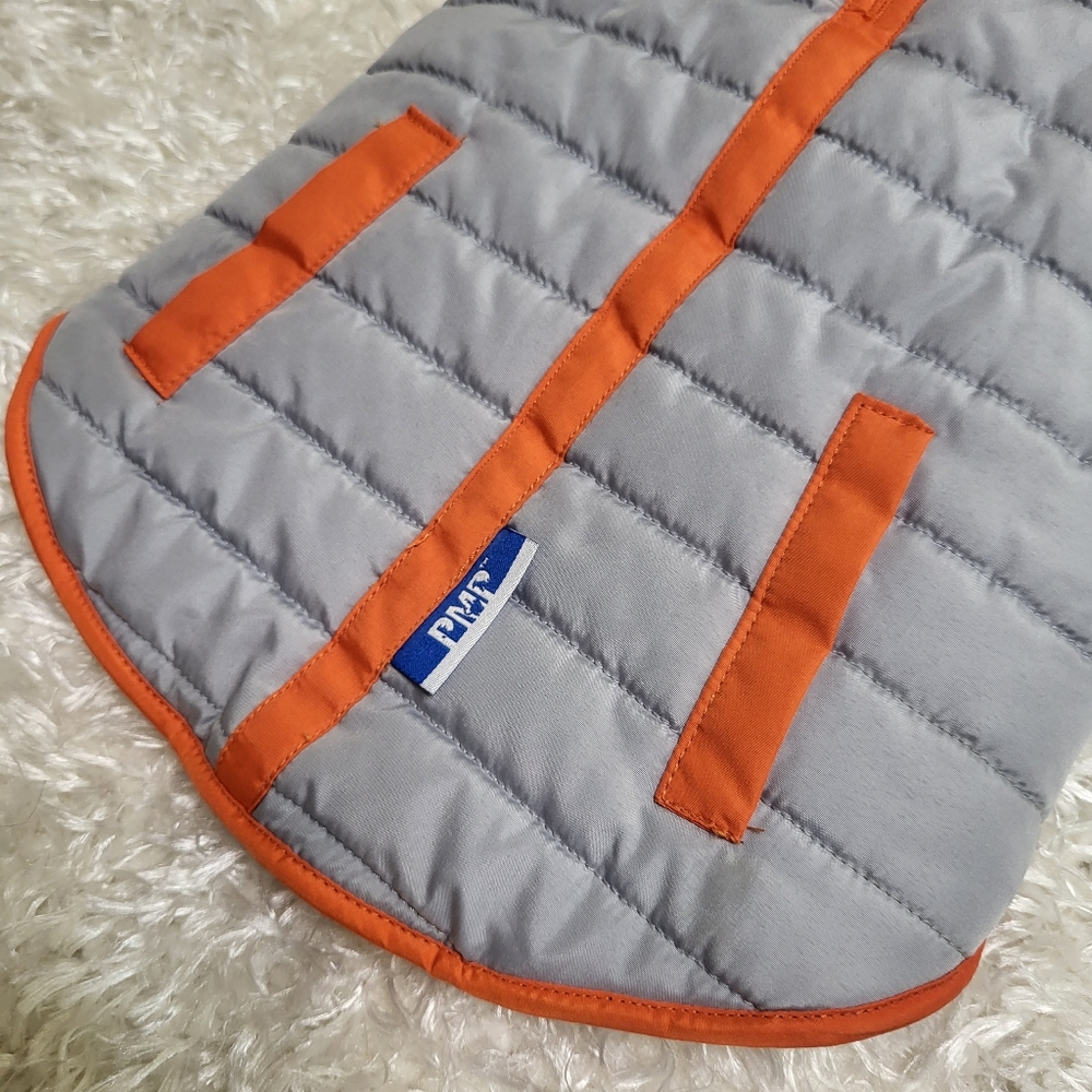 PMP Doggie Reflective Coat with Thick Lining, Gray & Orange, Medium - Picture 3 of 5